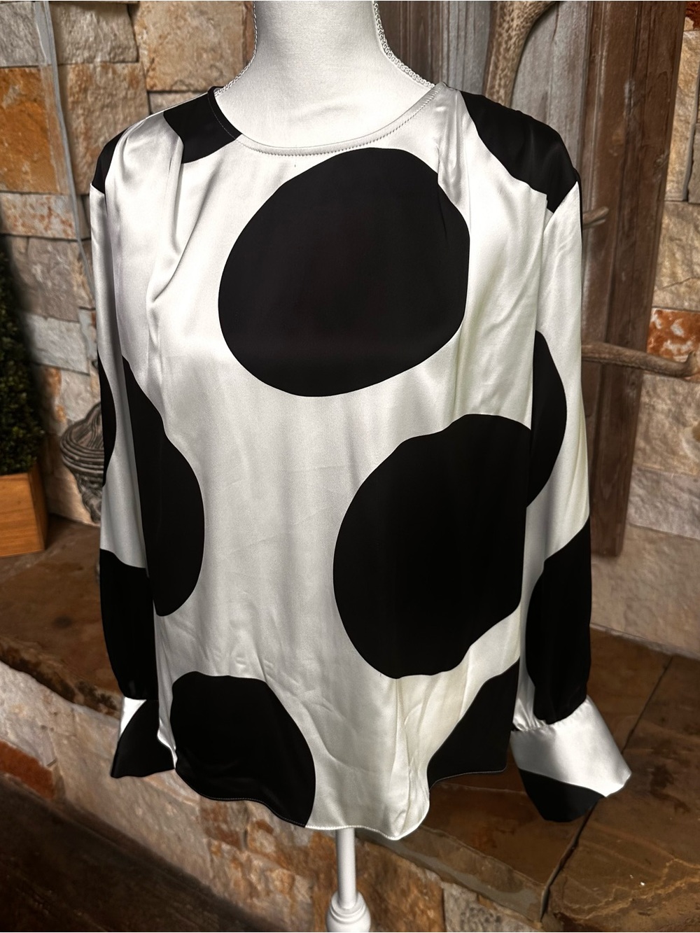 Worthington Black & White Polka Dot Satin Blouse